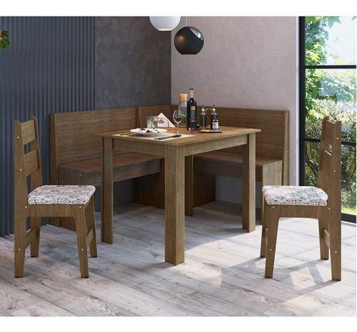 Conjunto Canto Alemão Com Mesa E 2 Cadeiras Ameixa Ha