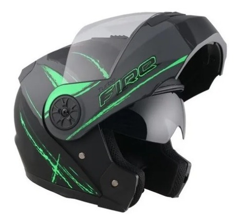 Casco Modular Abatible Doble Visor Turbo Fire 2 Verde 