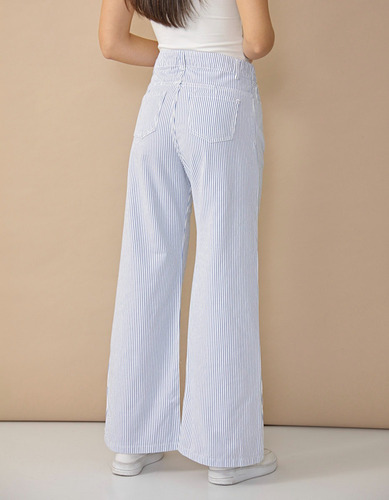 Pantalón Wid Leg Mujer Soluna Moda Rayado Gabardina Rígido