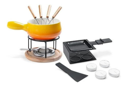 Conjunto Raclette Preto E Fondue Amarelo 16 Peças Brinox