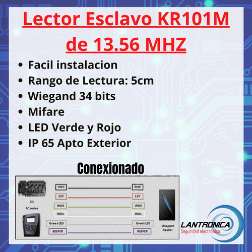 Imagen 3 de 8 de Lector Rfid 13.56mhz Kr101m Zkteco Mifare Proximidad Wiegand