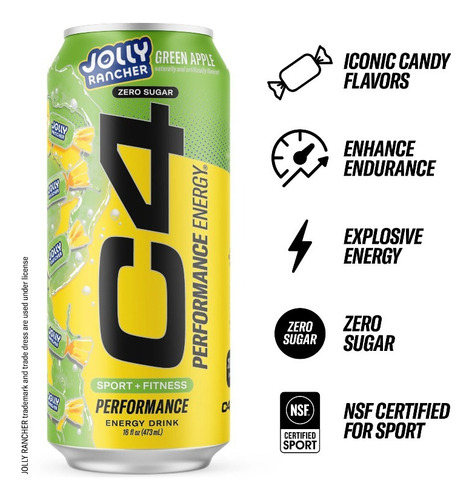 C4 Manzana Verde Cero Azucar Bebida Energetica 6 Pie 473 Ml