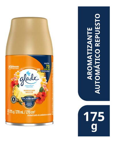 Aromatizante Automático en Aerosol Glade, Frescura Programable para tu Hogar durante Hasta 70 Días, Aroma Hawaiian Breeze, Repuesto de 270 ml