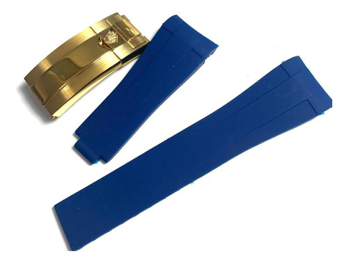 Pulseira Rolex Rubber B 20mm Azul Fecho Dourado 