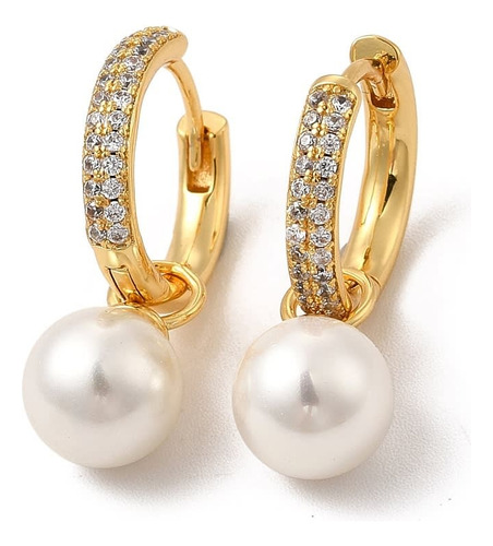 Aros Argollas Aretes Baño De Oro 18k Zircón Perlas Damas