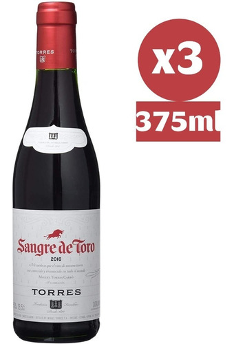 Pack 3x Vino Miguel Torres Sangre De Toro Original 375ml