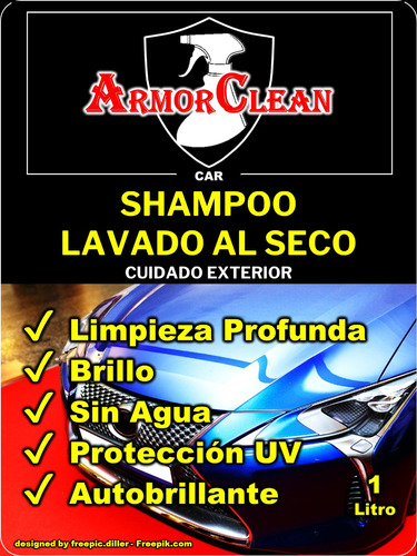 Shampoo Al Seco Autobrillante Marca Armorclean. Bidón 20 L