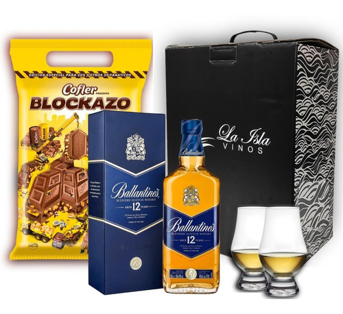 Whisky Ballantines 12 700ml. Box Regalo + Copas Chocolate