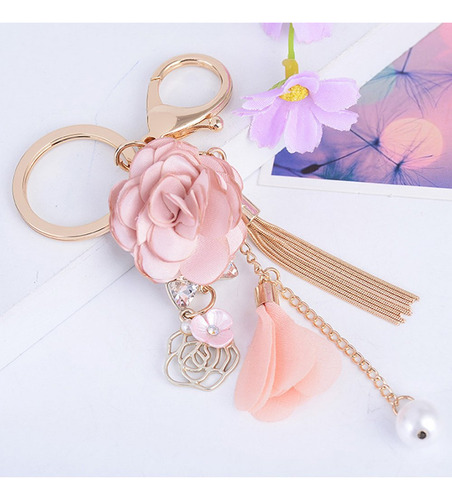 Llavero Con Borlas Flor Perlas Para Auto Bolso Color