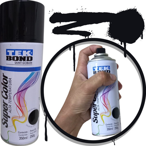 Tinta Spray Super Color Preto Brilhante Alta Temperatura 