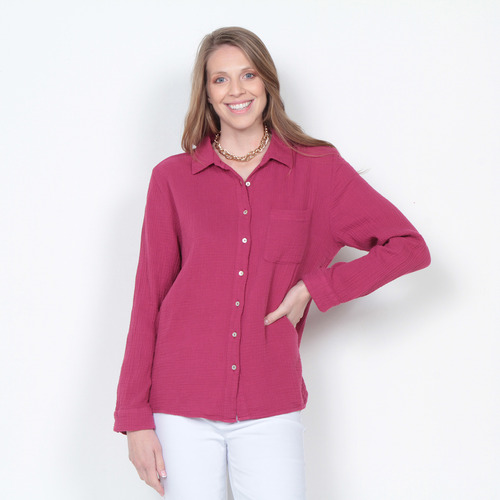 Blusa Wados Solida Cuello Camisero Bolsillo Delantero