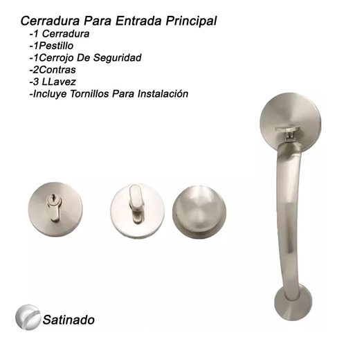 Cerradura Gatillo Entrada Principal Acero Inoxidable Alta Seguridad Color Satinado