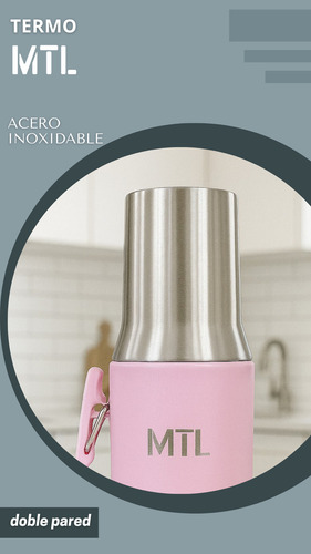 Termo Mtl 1 Litro Acero Inoxidable Pico Cebador Mate System Color Rosa Claro Tapa Vaso Térmico Doble Pared Reforzado Alta Resistencia Líquidos Calientes Fríos