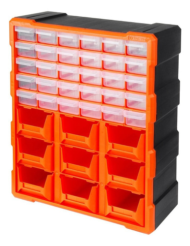 Organizador Plástico 39 Espacios -cajonero Plástico Gavetero Color Negro/naranja/transparente