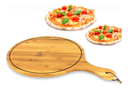 Tabla Redonda Madera Bamboo C/mango | Pizza | Parrilla 32*20