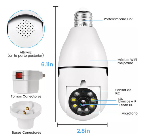 Cámara Foco 360° Wifi Hd Inalámbrica Exterior/interior