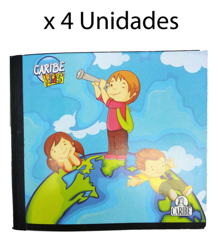 4 Cuadernos Empastados Caribe Kids Cosido Doble Linea X 4 Un