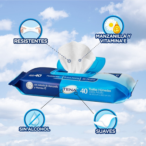 Toallas Húmedas Extra Grandes Tena 40pz Resistentes Suaves