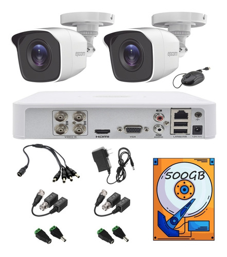 Kit Video Vigilancia Epcom 2 Cámaras 1080p Baluns 500gb