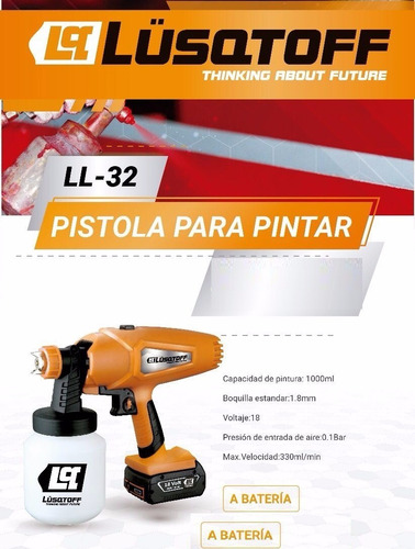 Pistola Soplete Inalambrica De Pintar 18v Lusqtoff Ll-32