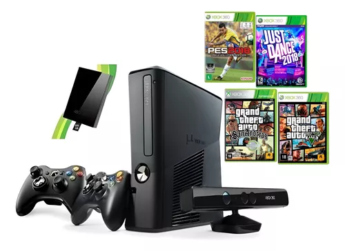 XBOX 360 slim COM 10 jogos e duas manetes e kinet - Videogames