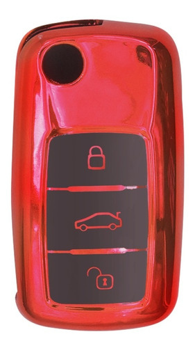 Funda Para Llave Alarma Auto (vw, Seat, Audi) Rojo Cromado
