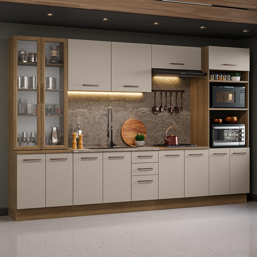 Armário De Cozinha Completa 340cm Agata Madesa 01 Cor Rustic/crema