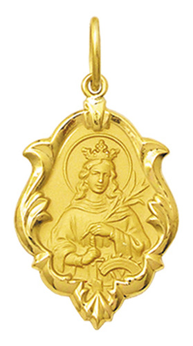 Medalha Santa Catarina Em Ouro 18k Ornato 2,5cm 2,30g
