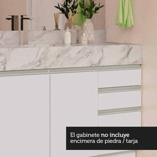 Vanitory Para Baño 120cm Madesa 2 Puertas 3 Cajones Blanco