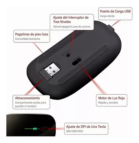 Xu Ratón Inalámbrico Ultradelgado Recargable Usb+ 2.4