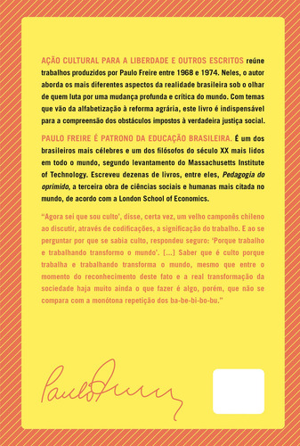 Ação cultural para a liberdade e outros escritos, de Freire, Paulo. Editorial Paz & Terra, capa mole em português, 2021