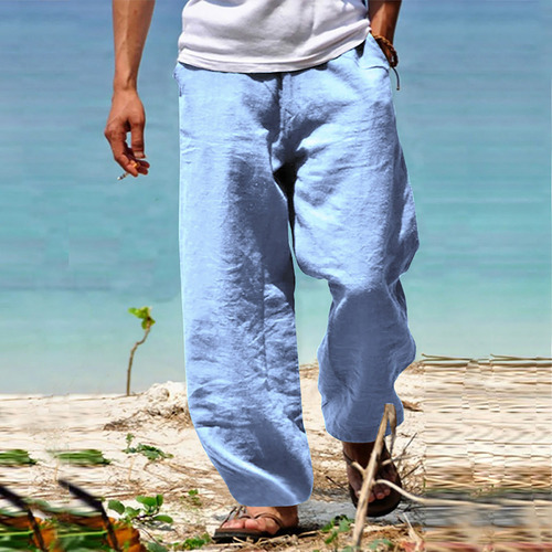 Pantalones De Algodón Y Cáñamo Con Ajuste De Cintura, Pantal