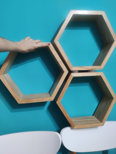 4 Estantes Hexagonales De Madera Paraíso 