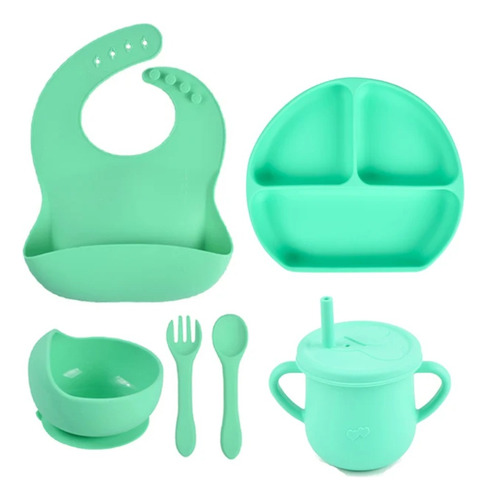 Set Vajilla En Silicona Para Bebe Cubiertos 5 Piezas Sin Bpa