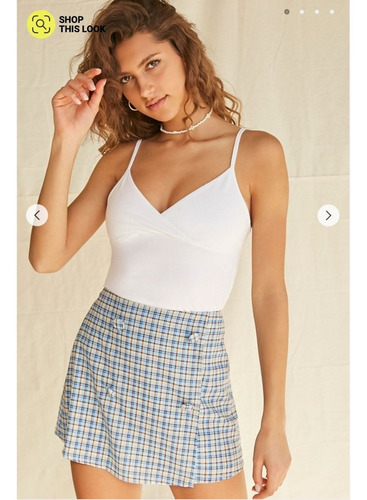 Forever 21 Top Con Tirantes Ajustables Y Escote Cruzado Blanco M (Usado)