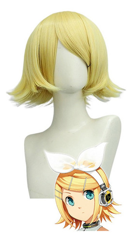 Vocaloid Kagamine Rin Cosplay Peluca Corto Pelo 32cm Y