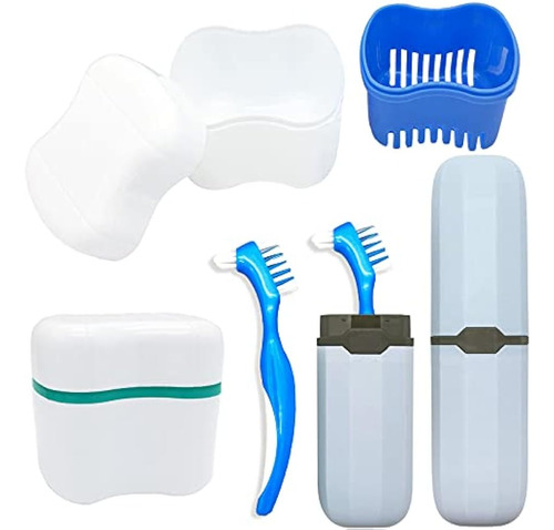 Kit De Estuche Para Dentaduras Postizas, 2 Tazas De Baño Par