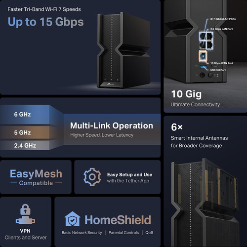 Router Wifi 7 Tp-link Archer Be700 Tribanda 15 Gbps 8 Transm