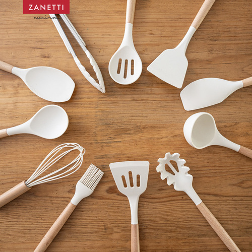 Utensilios De Cocina De Silicona Y Bambú Zanetti 12 Pz Color Blanco