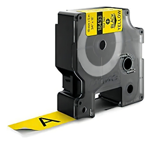 Cinta de vinilo Dymo Rhinopro con letras amarillas y negras de PVC, 19 mm