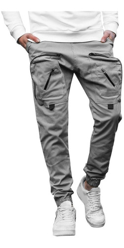 Hombre Cargo Bolsillo Pantalones Streetwear Joggers Hip Hop