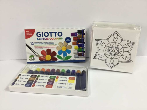 Kit 46: Set 10 Cuadros Mandalas 14x14 + Acrílicos Giotto 12c