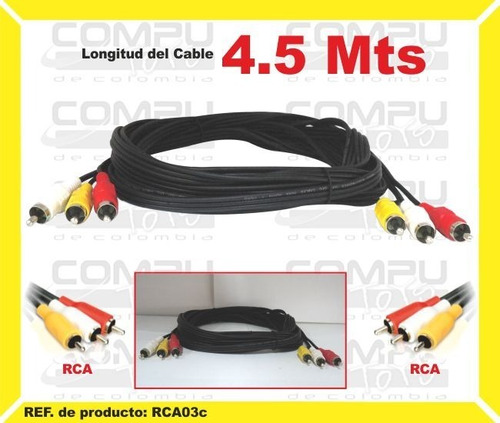 Cable Rca 3x3 Macho-macho 4.5 M Ref: Rca03c Computoys Sas