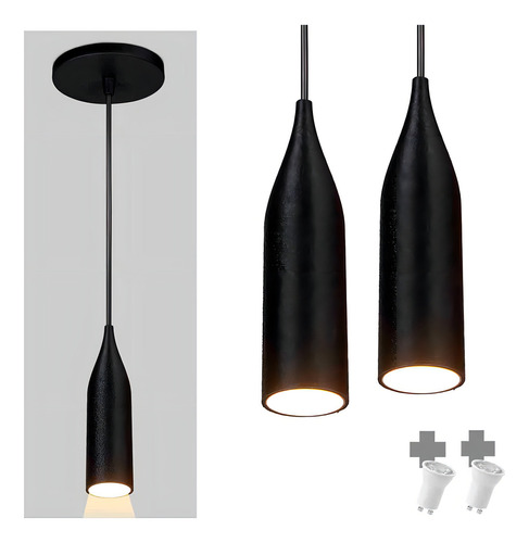Kit 2 Lustres Pendentes Trybo KIT2-5021-3-3245 Design 3d - Abs174 - Preto + Led