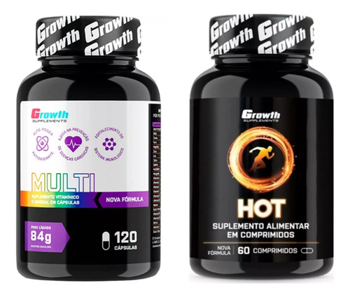 Multivitamínico (120 Caps) + Termogênico (60 Caps) - Growth Sabor Natural