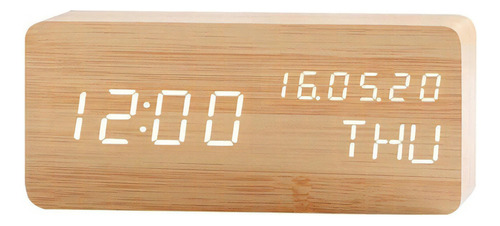 Reloj Despertador Digital Led Madera /03-tl185 Color Marrón
