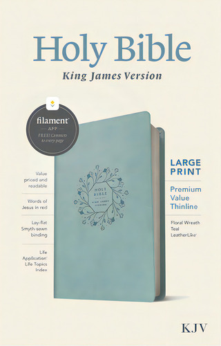 Kjv Large Print Premium Value Thinline Bible, Filament-enabled Edition (red Letter, Leatherlike, ..., De Tyndale. Editorial Tyndale House Publ, Tapa Dura En Inglés