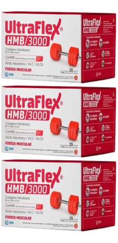 3unidades Ultraflex Hmb 3000 Colageno En Polvo 15 Sobres De 14g Sabor Frutos Rojos TRB Pharma