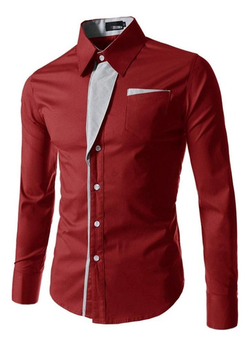 Camisa Elástica Rayas Diagonale Slim-fit Contraste Moda Ropa