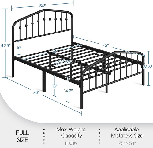 Bed Frame Matrimonial Yaheetech De Metal Negra